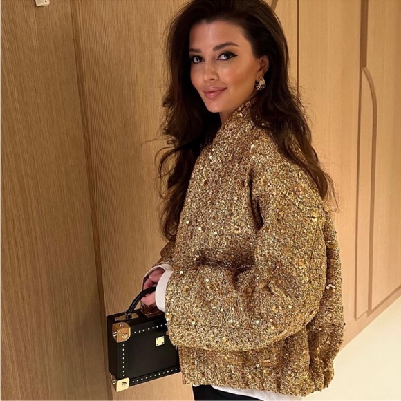 ZARA NEW COLLECTION GOLD SEQUIN JACKET BOMBER - Picture 2 of 16